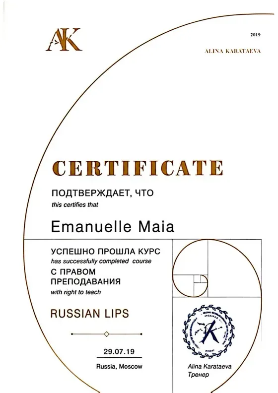 Certificado Russian Lips, AK Academy, Moscou