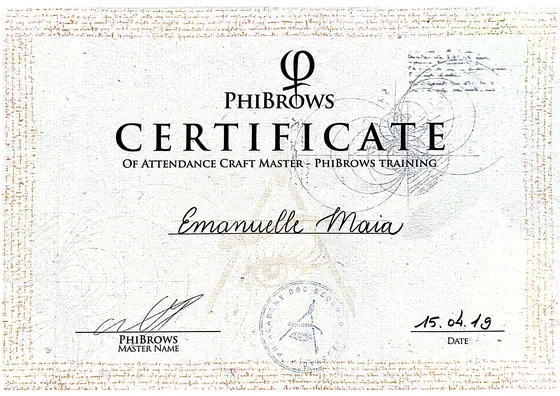 Certificado PhiBrows Craft Master, PhiAcademy