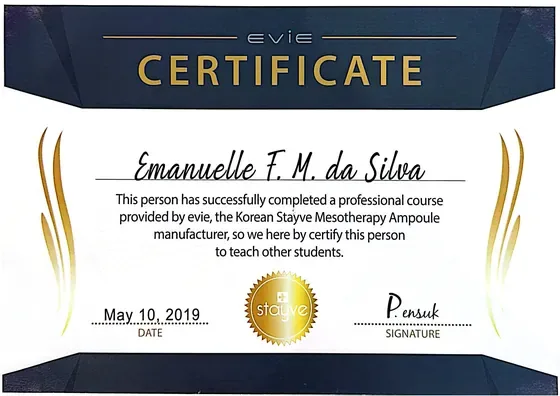 Certificado da Evie, ampolas Stayve, Coreia do Sul